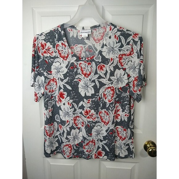 Serengeti Woman XL Blouse S/S Pullover Black White Red Classic Office - Picture 1 of 7